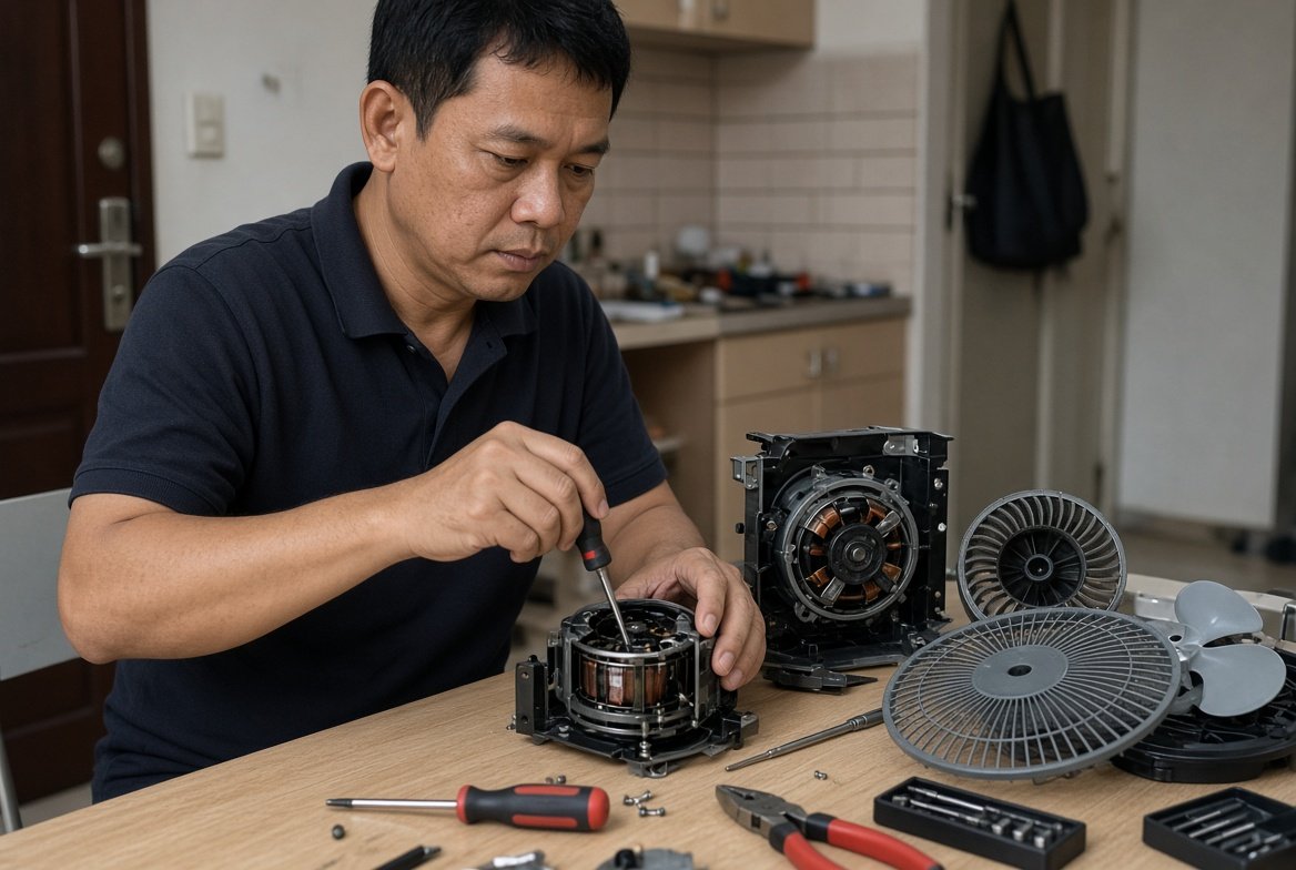 Technician repairing small kitchen and home appliances