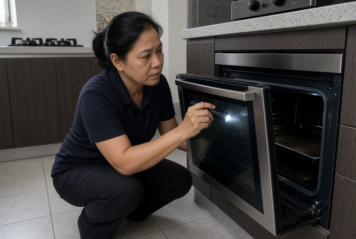 Technician repairing an oven and cooker hob